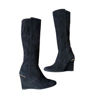 Tory Burch Suede Knee Wedge Tall High Boots size 7.5 Black